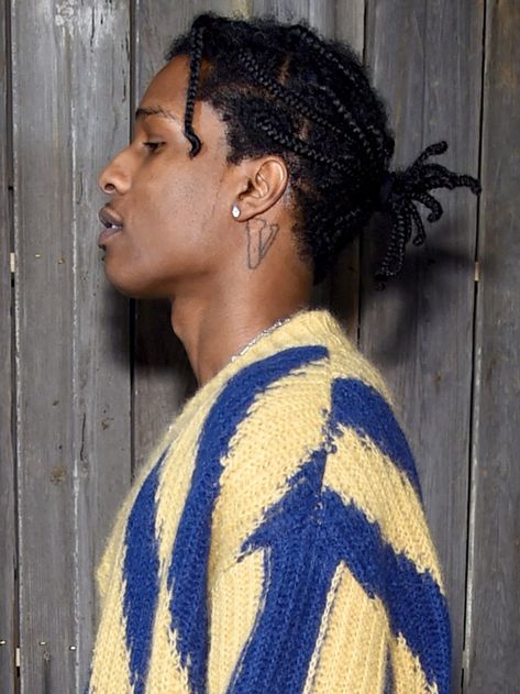 Vlone V Tattoo, Asap Rocky Face, Vlone Logo Tattoo, Asap Rocky Tattoo, Asap Tattoo, Asap Rocky Hair, Asap Rocky Braids, Rocky Tattoo, Graphic Tattoos