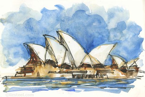 LizSteel-Sydney-Opera-House-from-Hickson-Road-reserve-SOH1 Sydney Opera House Painting, Sydney Opera House Sketch, Sydney Opera House Drawing, Sydney Drawing, Sydney Painting, Australia Painting, Liz Steel, Landmarks Art, Watercolor Architecture