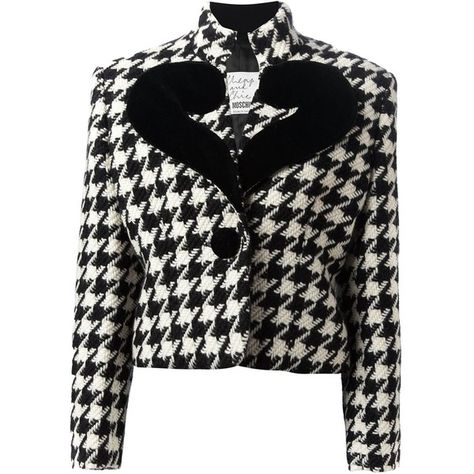 MOSCHINO VINTAGE houndstooth jacket ($765) ❤ liked on Polyvore featuring outerwear, jackets, houndstooth jacket, hounds tooth jacket, long sleeve jacket, cropped jacket and black jacket Moschino Vintage, Moschino Jacket, Vintage Houndstooth, Question Marks, Houndstooth Jacket, Moschino Cheap And Chic, Black Houndstooth, Us Size 10, Wool Blend Jacket