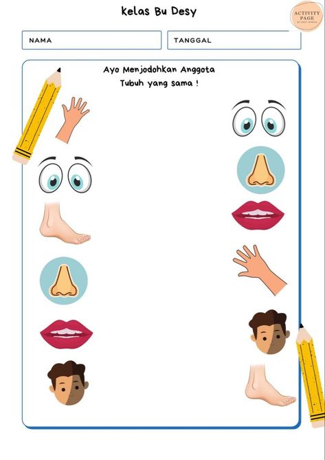 Panca Indra, Types Of Facial Expressions, Body Parts Preschool Activities, Types Of Facial, Nursery Worksheets, Senses Preschool, Preschool Activity Books, Body Parts Preschool, Muslim Kids Activities