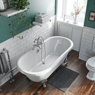 Freestanding Baths | Small Freestanding Baths | VictoriaPlum.com Small Freestanding Bath, Jungle Bathroom, Victorian Style Bathroom, Victoria Plum, Suite Ideas, Mtv Cribs, Slipper Bath, Straight Baths, Double Ended Bath