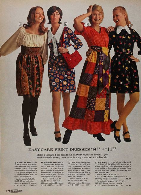 Sears Fall Winter 1971 Colleen Corby.  Looks like a circus threw up in here. Women In Dresses, 1970s Fashion Women, 1970 Fashion, Sears Catalog, Fashion 1970s, 60s 70s Fashion, 60s And 70s Fashion, 70s Outfits, Seventies Fashion