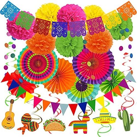 Ships within 24 Hours or Less! Buy This Product Form Our Website For Your Amazing Party! Recosis Mexico Party Decorations, Fiesta Paper Fans Pom Poms Picado Banner Pennant Garland String Hanging Swirls Decorations for Mexican Fiesta Cinco De Mayo Taco Themed Birthday Party Supplies Shop at... Taco Themed Birthday Party, Mexico Party Decorations, Picado Banner, Mexican Theme Party Decorations, Mexico Party, Pennant Garland, Mexican Birthday, Mexican Party Theme, Festival Theme