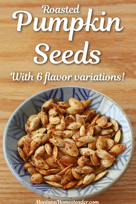 How to roast pumpkin seeds and winter squash seeds easy recipe with 6 flavor variations blue bowl with  spicy roasted pumpkin seeds on wood board How To Roast Pumpkin Seeds, Roasted Pumkin Seeds, Easy Roasted Pumpkin Seeds, Flavored Pumpkin Seeds, Roasted Pumpkin Seeds Recipe, Perfect Pumpkin Seeds, How To Roast Pumpkin, Roast Pumpkin Seeds, Pumpkin Seeds Recipe