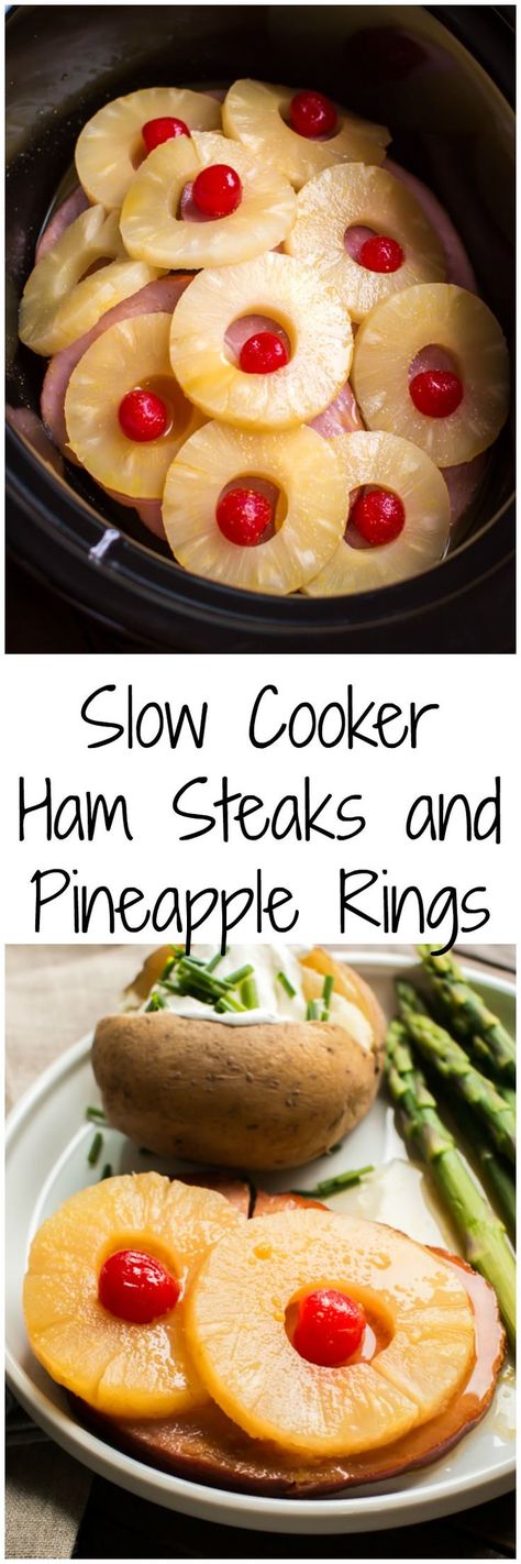 Slow Cooker Ham Steaks and Pineapple Rings Ham Steak Recipes, Ham And Pineapple, Ham Steak, Slow Cooker Ham, Crockpot Ham, The Magical Slow Cooker, Pineapple Rings, Ham Steaks, Diet Vegetarian