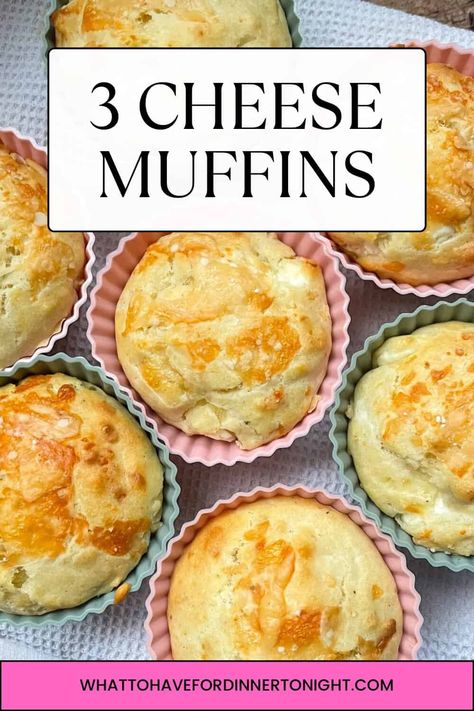 3 Cheese Muffins Feta Cheese Muffins, Cheddar Muffin Recipes, Cheese Muffins Recipes, Cauliflower Muffins, Cheddar Muffins, Blackberry Muffin, Savory Muffins Recipes, Cherry Muffins, Fruit Muffins