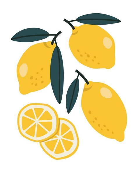 Lemon Drawings Simple, Lemon Digital Illustration, Lemon Wedge Illustration, Simple Lemon Painting, How To Draw Lemons, Lemon Vector Illustration, Simple Lemon Drawing, How To Draw A Lemon, Lemon Illustration Design