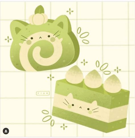 Cat Eating Cake Drawing, Cat Cake Drawing, Cute Food Illustration Kawaii, Matcha Cake Drawing, Food Cat Drawing, Dessert Animals Drawing, Kawaii Cheesecake, Cute Dessert Drawings, Cute Food Drawings Kawaii