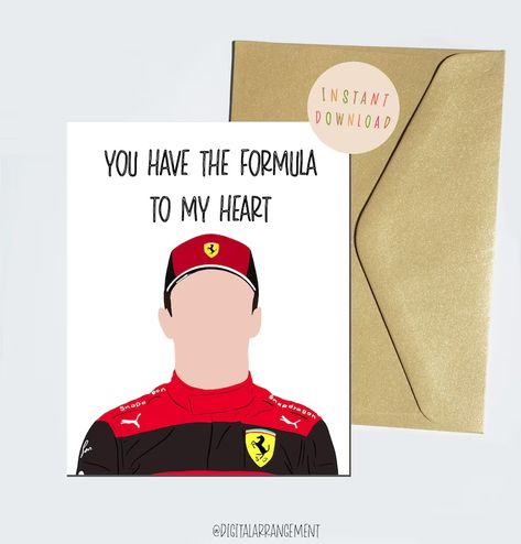 Charles Leclerc F1 Card Funny Formula 1 Greeting Cards F1 - Etsy Formula One Gift Ideas, Formula 1 Gifts For Boyfriend, Car Related Gifts For Boyfriend, Charles Leclerc Illustration, F1 Valentine Cards, F1 Gifts For Boyfriend, Formula One Gifts, Formula 1 Birthday Cards, F1 Birthday Cards