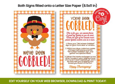 You've Been Gobbled, Turkey Hunt, Games Thanksgiving, Self Editing, You've Been Booed, Blue Party Decorations, Youve Been, Thanksgiving Party, Thanksgiving Games