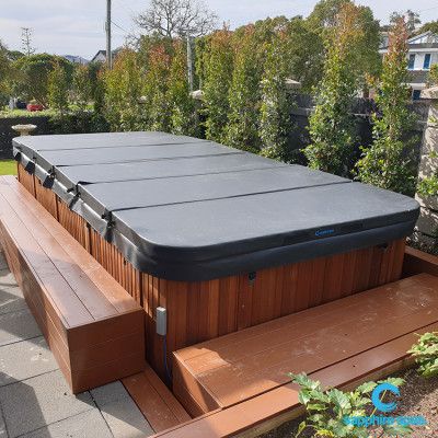 INSTALLATION IDEAS Sapphire Swim Spa Swim Spa Ideas, Swim Spa Deck Ideas, Outdoor Spa Area Ideas, Swim Spa Backyard Ideas, Deck Bars, Swim Spa Deck, Swim Spa Landscaping, Outdoor Swim Spa, Gallery Installation