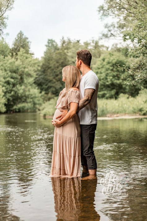 Guelph Lakes, Guelph Ontario Maternity Session Maternity Shoot Near Water, Maternity Photoshoot In Creek, Maternity By Water, Stream Maternity Pictures, Creek Maternity Pictures In Jeans, Maternity Photo Shoot River, Riverside Maternity Photos, Maternity Photos In Creek, Water Maternity Photography