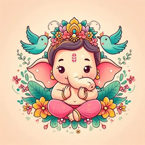 Cute Bhagwan Pic, Ganesha Art Cute, Ganpati Cartoon Images, Ganesh Cute Drawing, Cute Ganesha Drawing For Kids, Ganpati Bappa Cute Images, Ganesh Cute Images, Cute Ganesha Painting, Cute God Drawing