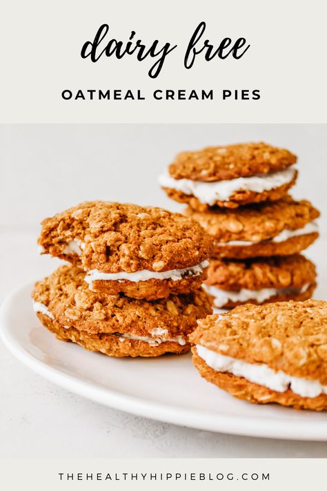 Dairy Free Oatmeal Cream Pie, Gluten Free Dairy Free Oatmeal, Oatmeal Cream Pies Recipe, Dairy Free Oatmeal, Dairyfree Dessert, Soft Oatmeal Cookies, Oatmeal Pie, Gluten Free Oatmeal Cookies, Oatmeal Creme Pie