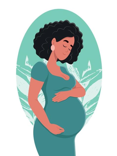 Healthy pregnancy. Beautiful pregnant  woman hugs her belly. The concept of pregnancy and motherhood. Healthy pregnancy. Vector flat illustration. Pregnant Woman Character Design, Family Experiences, Pregnancy Illustration, Illustration Flat, Pregnant Mother, Woman Illustration, Vector Shapes, Pregnant Woman, Flat Vector