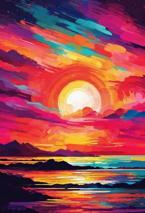 Vibrant Painting Ideas, Sunset Illustration, Conceptual Painting, Landscape Art Painting, Acrylic Painting Tutorials, Nature Art Painting, Mini Paintings, Painting Art Projects, Painting Tutorial