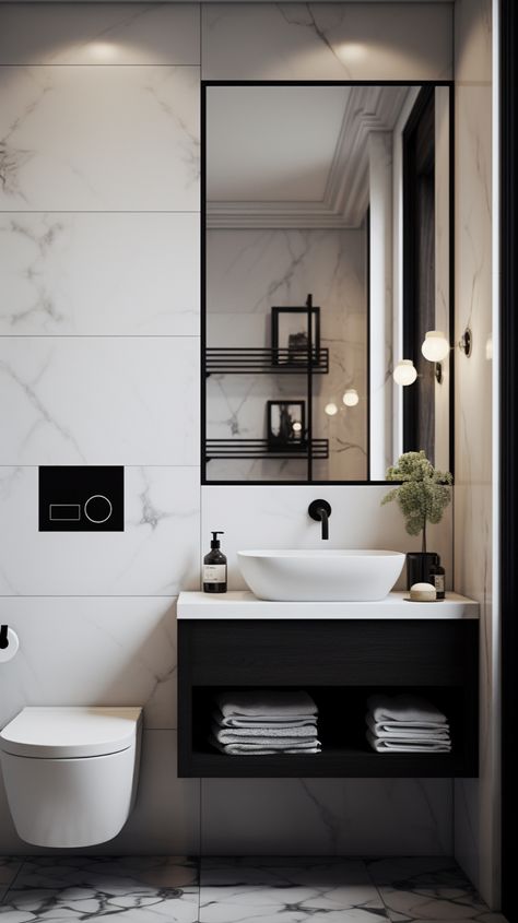 Black Details Interior, Details Interior Design, Small Full Bathroom, Dark Marble, Powder Room Decor, Bathroom Redesign, Bathroom Reno, Trendy Bathroom, En Suite Bathroom