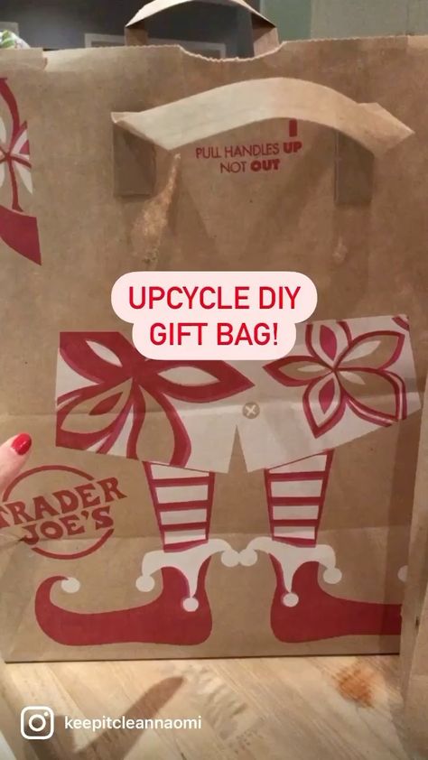 Trader Joe’s Christmas Bag Crafts, Trader Joe’s Bag Craft, Trader Joes Bag Crafts, Homemade Wrapping Paper, Diy Gift Bag, How To Make A Gift Bag, Paper Bag Books, Paper Grocery Bags, Paper Bag Gift Wrapping