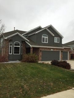 Red Brick And Vinyl Siding - Photos & Ideas | Houzz Vinyl Siding With Red Brick, Gray Siding With Red Brick, House Exterior Red Brick, Siding With Red Brick, Dark Gray Siding, Grey Siding House, Grey House Exterior, Gray Siding, Grey Exterior House Colors