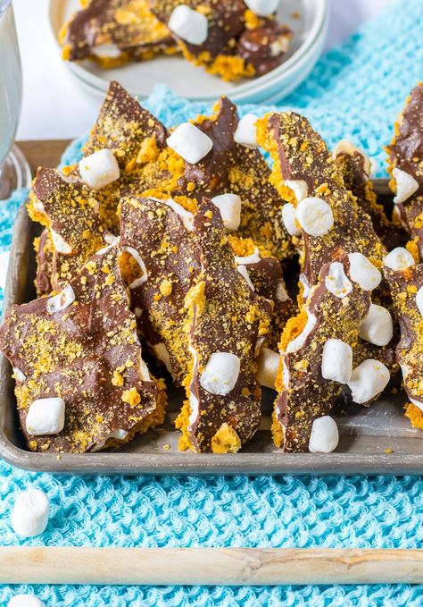 Chocolate Smores Bark Recipe Smores Bark, Rice Pudding With Cooked Rice, Homemade Rice Pudding, Perfect Old Fashioned, Graham Cracker Butter, Sweet Chex, Chocolate Smores, Soft Gingerbread Cookies, Bark Recipe