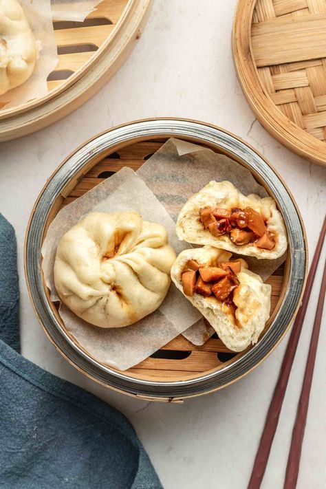 Vegan Char Siu Bao (Steamed BBQ Pork Buns) - Okonomi Kitchen Steamed Buns Photography, Cha Siu Bao, Bao Photography, Bao Zi, Vegan Pork, Bbq Pork Buns, Okonomi Kitchen, Char Siu Bao, Siu Bao