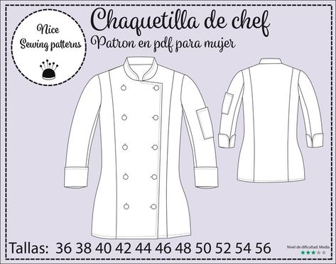 Women's Chef Jacket, Cosplay Patterns, Chef Jackets, Female Chef, Jacket Pattern, Esthetician, Mandarin Collar, Pdf Pattern, Chef's Jackets