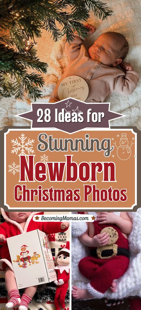 Capture magical holiday memories with these 28 precious newborn Christmas pictures as baby photoshoot ideas! From tiny Santas to festive props, find inspiration for amazing newborn Christmas photos. Newborn Pictures Under Christmas Tree, Christmas Pictures For Newborns, Christmas Pictures To Take With Baby, One Month Christmas Baby, Easy Baby Christmas Pictures, New Years Eve Newborn Pictures, Newborn Christmas Picture Ideas, Newborn Christmas Photoshoot Ideas, Baby Photo Ideas Christmas