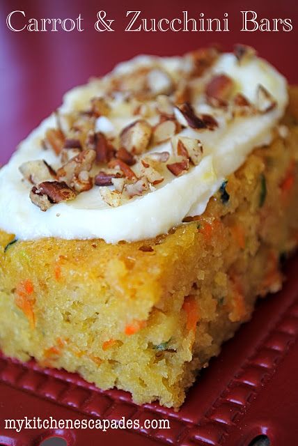 Zucchini recipe - Carrot & Zucchini Bars with Lemon Cream Cheese Frosting Muffin Carrot, Zucchini Bars, Carrot Zucchini, Zucchini Carrot, Lemon Cream Cheese Frosting, Lemon Cream Cheese, Gf Flour, Monkey Bread, Lemon Cream