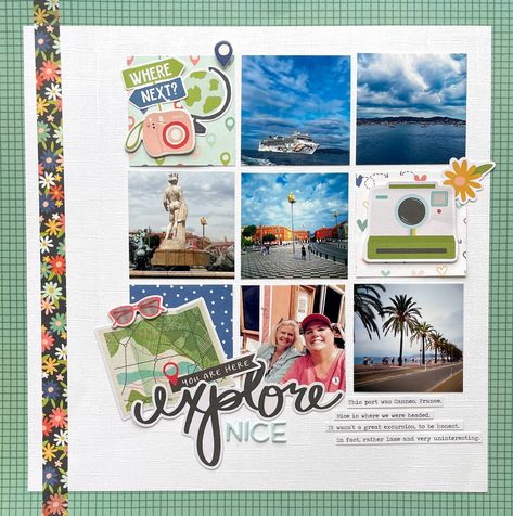 Nice - Scrapbook.com Scrapbooking Layouts Travel, Printable Sticker Paper, Cruise Scrapbook, Travel Scrapbook Pages, Scrapbook Pictures, Scrapbook Cover, Project Life Layouts, Vacation Scrapbook, 12x12 Scrapbook