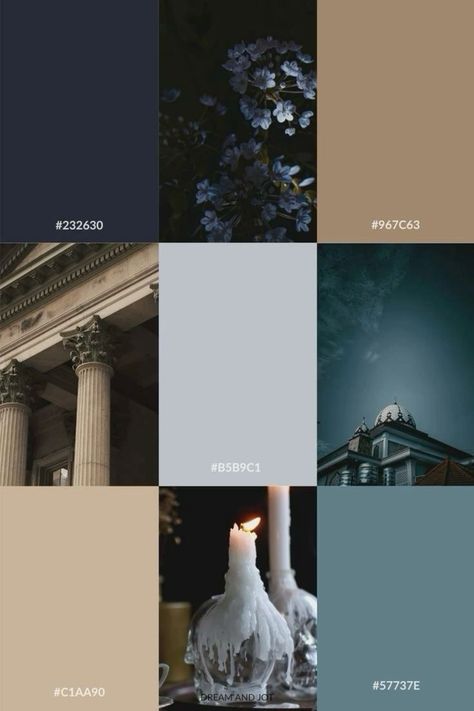 Dark Academia Blue Color Palette, Blue Colour Palette For Bedroom, Blue Brown Beige Color Palette, Canva Color Palette Codes Dark, Colour Palette Dark Blue, Brown Color Palette Hex Code, Blue Aesthetic Palette, Dark Academia Color Palette Hex Codes, Academia Colour Palette