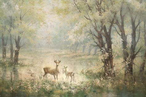 painting European forest in autumn with trees and wildflowers with deer in a landscape Deer In Meadow Painting, Deer Desktop Wallpaper, Deer Forest Painting, Forest Painting Horizontal, Simple Forest Painting, European Forest, Heaven Painting, Hd Landscape, Birthday Painting