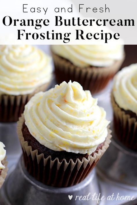 Orange Buttercream Frosting Recipe, Almond Buttercream Frosting Recipe, Orange Buttercream Frosting, Homemade Vanilla Frosting, Vanilla Frosting Recipes, Almond Buttercream, Cupcakes Homemade, Lemon Buttercream Frosting, Orange Icing