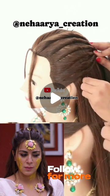 Sirbandi Hairstyles, Hair Styles With Tikka, Sagar Choti Hair, Easy Hairstyles For Saree, Saree Hairstyles Simple, Simple Hairstyle For Wedding, Lehenga Hairstyle, Hairstyle For Lehenga, Simple Hairstyle For Saree