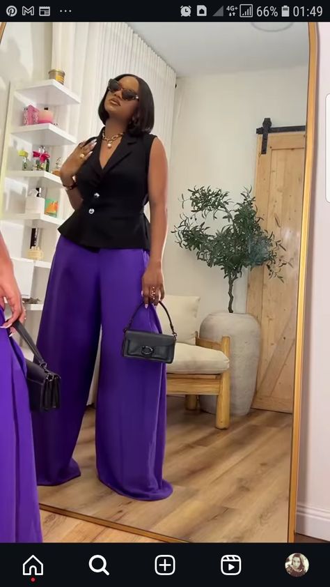 Adire Two Pieces For Women, Purple Trousers Outfit, Classy Jumpsuit Outfits, Cute Professional Outfits, Classy Jumpsuit, Modest Dresses Fashion, 2piece Outfits, Chic Dress Classy, Outfit Chic