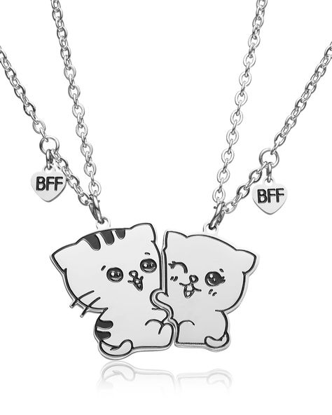 PRICES MAY VARY. 【Cats Matching BFF Necklace 2】Our Best Friends necklace set includes 2 adorable cuddling kittens. Matching attraction makes the cats hug together while Teen boy and Teen Girl wearing them and getting closer, the little BFF hang beside the cat to secure your bond, super cute and fun.Perfect friendship Gifts for 2 best friends,2 Men Women,2 Sister,lovers.Surprise your best friend on he Birthday, Christmas, Valentine's,Thanksgiving, Reunion, Graduation, holidays, family parties. 【F Cute Bestie Necklaces, Cuddling Kittens, Friendship Necklaces For 2, Matching Bff, Routine School, Bff Things, Friends Necklace, Bff Necklace, 2 Best Friends