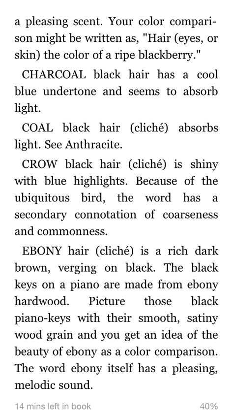 ~~~2~~~BLACK HAIR Ways To Describe Black Hair, How To Describe Black Hair In Writing, Black Hair Description Writing, Writing Black Characters, Writing Inspiration Tips, Writing Things, Writing Fantasy, Writing Prompts For Writers, Writing Dialogue Prompts