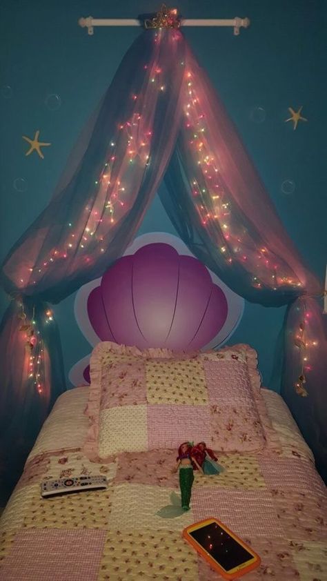 25+ Magical Princess Room Decor Ideas for Your Little Lady Under The Sea Bedroom Kids, Princess Room Decor Ideas, Ariel Room, Mermaid Bedroom Ideas, Ariel Bedroom, Unicorn Nursery Ideas, Little Mermaid Bedroom, Mermaid Themed Bedroom, Mermaid Decor Bedroom