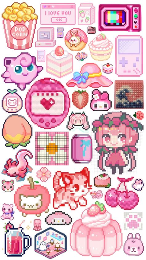 Hama Beads Aesthetic, Trabajos Aesthetic, Journal Tools, Blue Butterfly Tattoo, Hello Kitty Printables, Kawaii Games, Patchwork Heart, Kawaii Tattoo, Pixel Art Templates