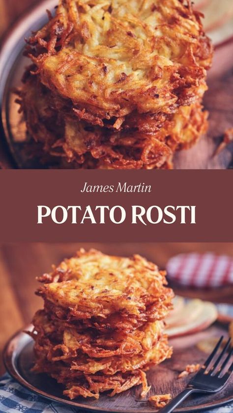 James Martin’s Potato Rosti is a quick and savory dish made using grated white potatoes, flour, egg whites, and seasonings like garlic powder and onion powder. In just 10 minutes, you can have a perfectly pan-fried potato that is both crispy and tasty. Potatoe Rosti Recipe, Egg And Potatoes Recipes, Rosti Potatoes Recipes, White Potato Recipes, Crispy Potato Recipes, Potato Flour Recipes, Potatoe Pancakes, Potato Rosti Recipe, Rosti Recipe