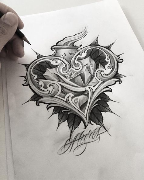 Floral Tattoo Design Drawings, Unique Floral Tattoo, Sacred Heart Tattoos, Filigree Tattoo, Chicano Style Tattoo, Religious Tattoos, Sketch Tattoo Design, Tattoo Lettering Fonts, Heart Tattoo Designs