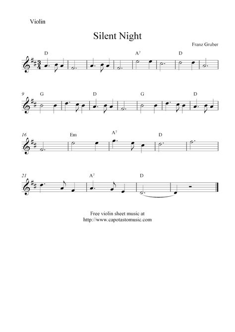 Silent Night, free Christmas violin sheet music notes Christmas Violin, Silent Night Sheet Music, Free Violin Sheet Music, Viola Sheet Music, Easy Sheet Music, Violin Songs, Piano Music Lessons, Saxophone Music, Learn Violin