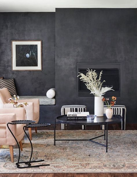 Create contrast. | Photographer: Jenna Peffley | Designer: Stefani Stein Venetian Plaster Fireplace, California Style Interior, Plaster Fireplace, Portola Paint, Venetian Plaster, Paint Brands, Fade To Black, Home Trends, Chic Home