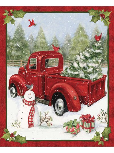 Natal Country, Old Red Truck, Vintage Clipart, Christmas Red Truck, Snowman Gifts, Navidad Diy, Christmas Truck, Panel Quilts, Christmas Scenes