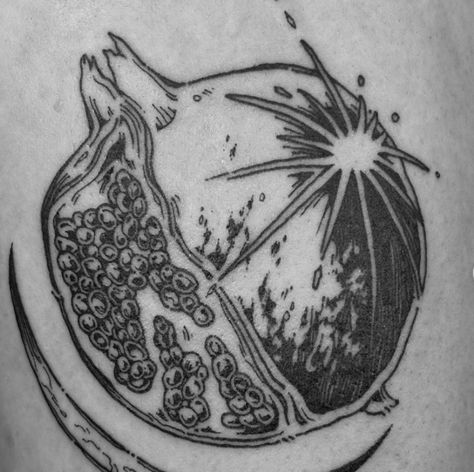 Pomegranate Ink Drawing, Serious Tattoos, Pomegranate Tattoo, Woodcut Tattoo, Funky Tattoos, Jewelry Tattoo, Arm Tattoos, Gender Envy, Star Tattoos