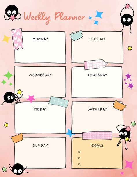 Excited to share this item from my #etsy shop: Studio Ghibli Soot Sprites | Printable Weekly Planner | Digital and Instant Download #backtoschool #sootsprite #studioghibli #weeklyplanner #planner #ghibli #kawaii #journal #spiritedaway Studio Ghibli Planner Template, Weekly Planner Astethic, Anime Planner Printables, Digital Planner Inspo Aesthetic, Studio Ghibli Goodnotes, Anime Weekly Planner, Studio Ghibli Planner, Anime Planner Template, Studio Ghibli Printables