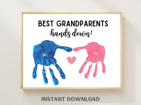 "Need a simple gift or last minute Grandparents Day gift? Our \"Best Grandparents Hands Down!\" makes an easy & cute personalized present! Handprint crafts made easy -- it only takes a few minutes! An activity your kids can enjoy doing to let gram & pap know how much they love them. A keepsake they will cherish forever! We recommend non-toxic finger paint and medium to heavy cardstock. Visit our shop for more kids activities >> https://foreverlittleprints.etsy.com -- THIS IS A DIGITAL DOWNLOAD PRODUCT -- -- YOU WILL RECEIVE -- - (1)  8.5 x 11 PDF  -- PLEASE NOTE -- - This listing is for a digital download. No physical item will be shipped. - Due to differences in monitor, colors may appear different in print than on screen. The final print quality will depend on type of printer and paper u Hand Print Art For Grandparents, Grandparents Day Keepsake Crafts, Homemade Grandparent Gifts From Kids, Grandparents Handprint Craft, Grandparents Day Handprint Art, Grandparents Activities For Preschool, Paintings For Grandparents, Grandparents Day Crafts For Infants, Grandparents Day Crafts For Toddlers