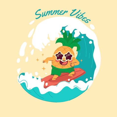 Summer vibes illustration | Free Vector #Freepik #freevector #summer-illustration #surfboard #summer-time #summer Holiday Illustrations Summer, Summer Cartoon Aesthetic, Summer Character Design, Summer Illustration Design, Summer Illustration Art, Summertime Illustration, Summer Vibes Illustration, Surfing Illustration, Summer Pattern Design