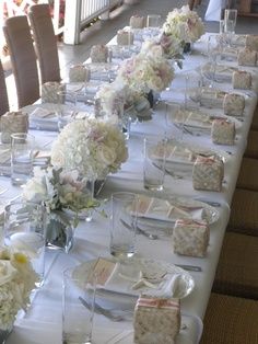 pictures of weddings outside message in bottle theme | Wedding Wednesday: East Coast Beach Wedding Beach Table Settings, White Wedding Flowers Centerpieces, Elegant Table Decorations, White Tablescape, Ivory Wedding Flowers, Head Table Decor, Table Layout, Wedding Tablescape, Soft Colour