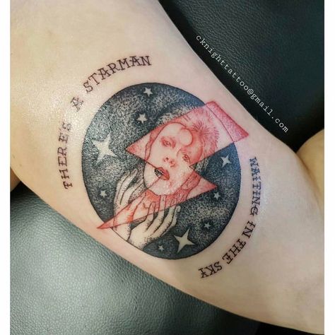 Starman- Bowie David Bowie Tattoo Lyrics, Simple David Bowie Tattoo, Bowie Inspired Tattoo, Starman David Bowie Tattoo, David Bowie Tattoo Portrait, David Bowie Tattoo, Healing Tattoo, Maori Tattoo, Band Tattoo