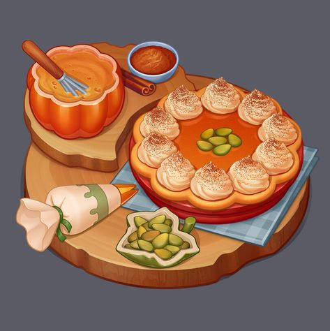 Pie Art Illustration, Magic Food Art, Fantasy Food Concept Art, Fantasy Food Art, Food Concept Art, Props Illustration, 귀여운 음식 그림, Props Concept, Food Artwork